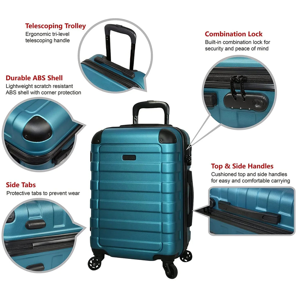 Suitcases Hipack Turquoise, Prime (20/24/28) Luggage Spinner Set with Wheels, 3-Piece Hardside