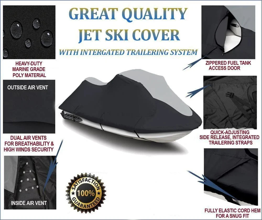 2 Compatible ZXI Jet for SUPER 1100 Black/Grey Ski PWC Jet Seater 900 1995-2003 Cover PWC JetSki Cover HEAVY-DUTY 750 Watercraft Cover Ski KAWASAKI