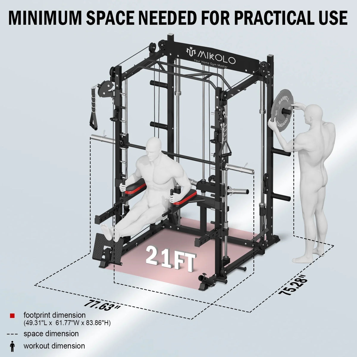 Total Weight Capacity Adjustable with Crossover, Gym, Smith 800LB lbs Cage Cage 100 Rack lbs Home Weight Plate, Machine Strength Cage Training with 2000 and Bench Cable Body Power Mikolo Smith