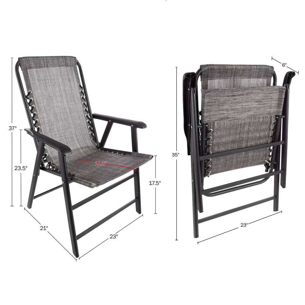 Pure for Textilene Adult Folding with Garden Chairs - of Camping Fabric Gray/Set 2
