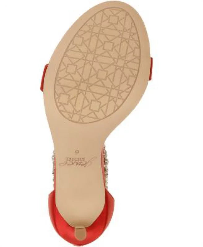 Ankle Unique MISCHKA BADGLEY M Embellished Sandals Toe Zip-Up 8.5 Shoes Strap JEWEL Stiletto Womens Round Red Dress