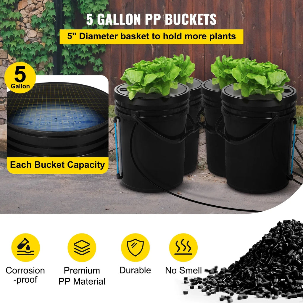 Grow Growing 4 SKYSHALO with Hydroponic Gallon System DWC Bucket, Kit Pump 5 Water Culture Buckets Deep Hydroponics