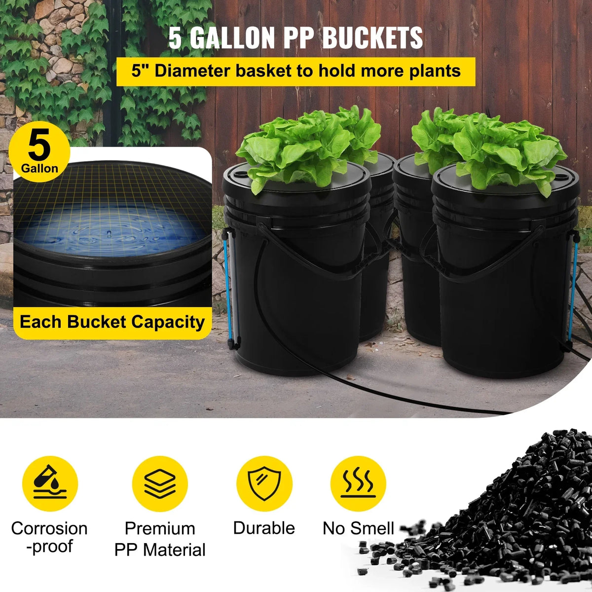 Grow Growing 4 SKYSHALO with Hydroponic Gallon System DWC Bucket, Kit Pump 5 Water Culture Buckets Deep Hydroponics