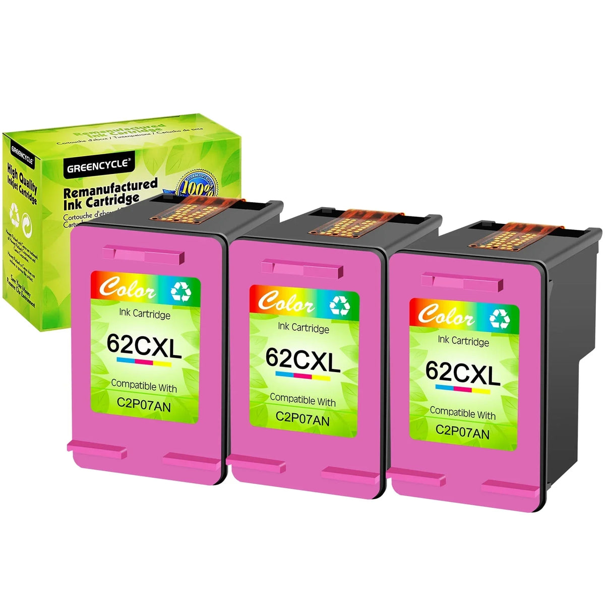Envy 5540 Replacement Cartridges 5740 for Compatible High Ink 5640 OfficeJet 8040 250 HP GREENCYCLE OfficeJet (3 with 7644 62XL 62 200 Tri-Color) 7645 XL 5660 Yield