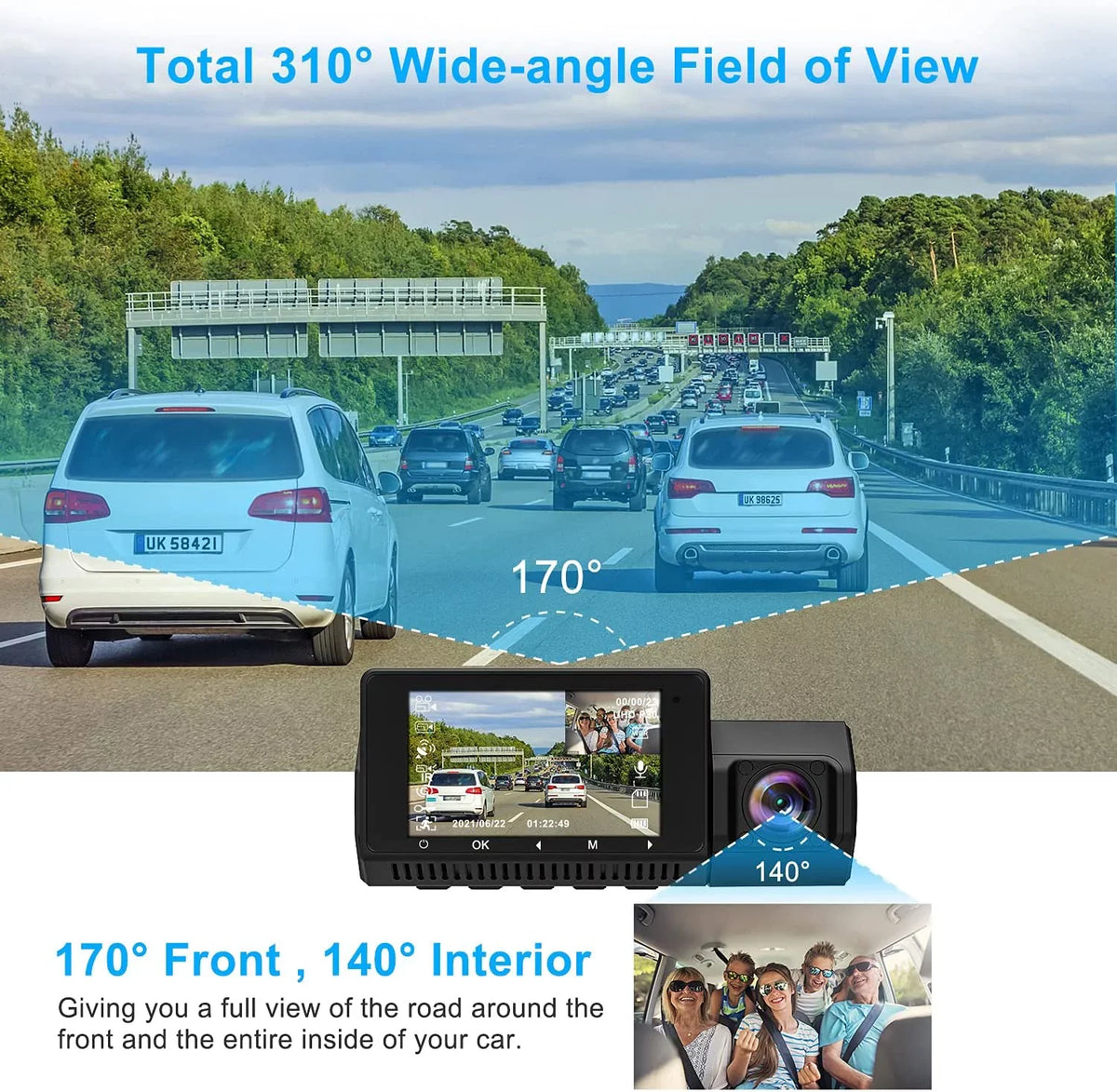 Inside 32GB Angle and With Front With - A8 Recording，WDR Dual Mode，G-Sensor，Loop Abask 1080P 4K Card Night Dashcam 170°/140° - Vision，GPS，Parking cam