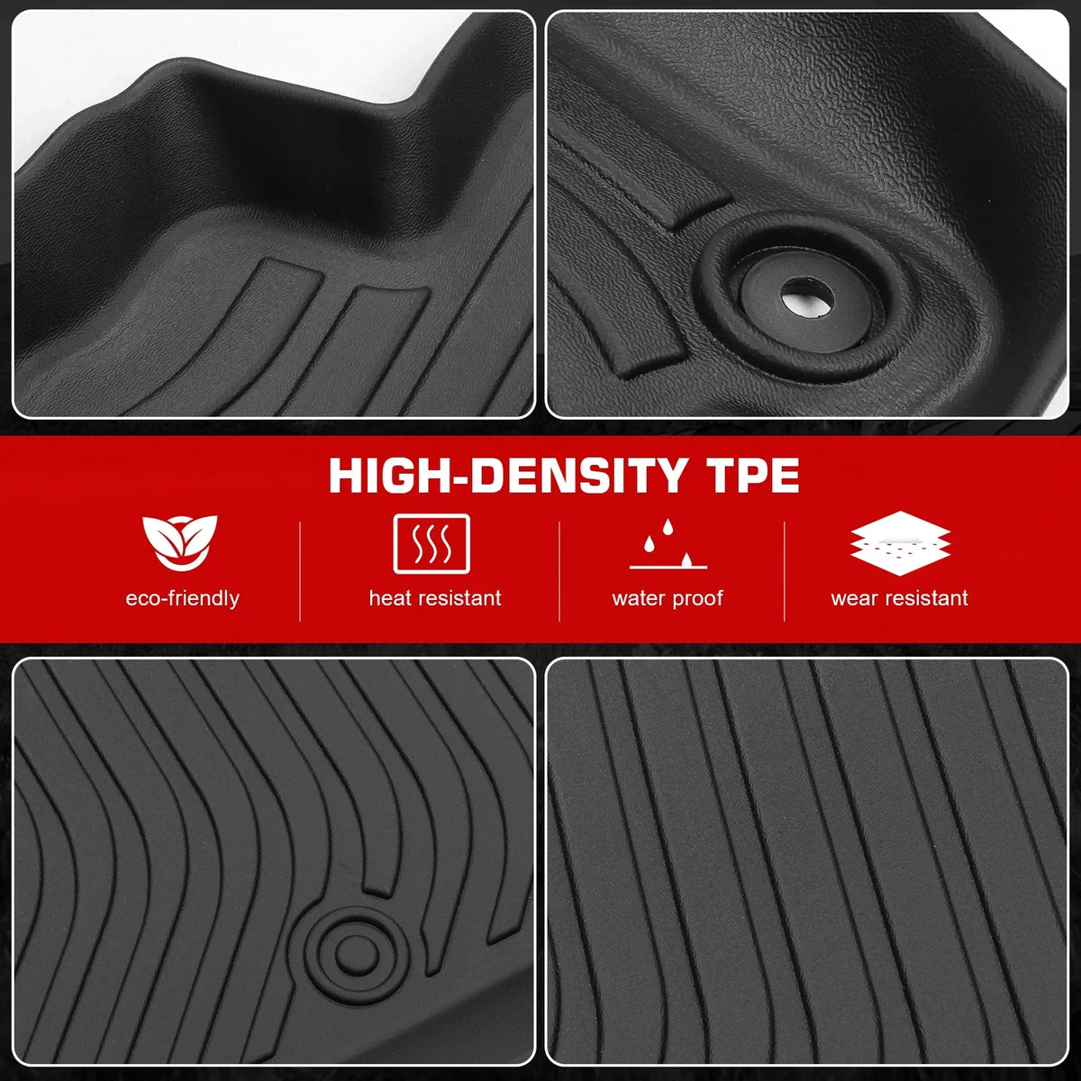 Black Car Liners U11 Cargo Mat Full Anti-Slip with Trunk 2023-2024 All + Ikon Trunk 4PC Weather 3D Motorsports Compatible Interior Floor Waterproof Mats Floor Tray TPE Mats Accessories X1 Set Rear