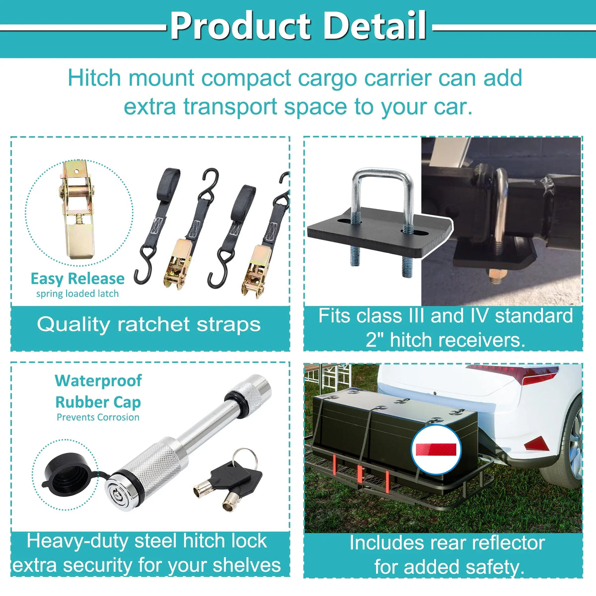 Net, Black SUV with 60" Hitched Car Trailer, Cargo Mounted x Folding 24" 500lb for Truck 6" Cargo x Capacity Basket