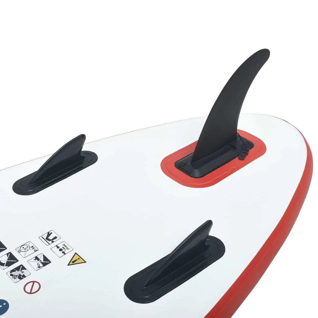 An Board Inflatable in Up Paddle Red White Set Stand and Striking Surfboard -