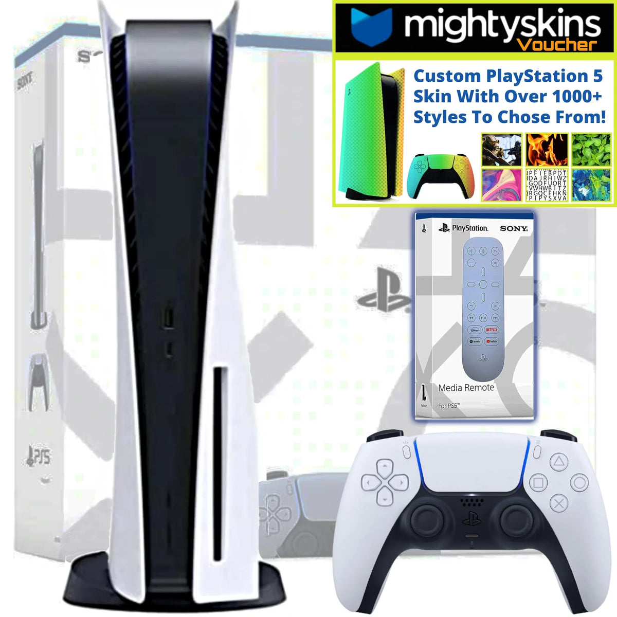 Custom Console Bundle Media 5 MightySkins Voucher PlayStation & With Skin Bundle Limited Disk Edition PS5 Remote PS5