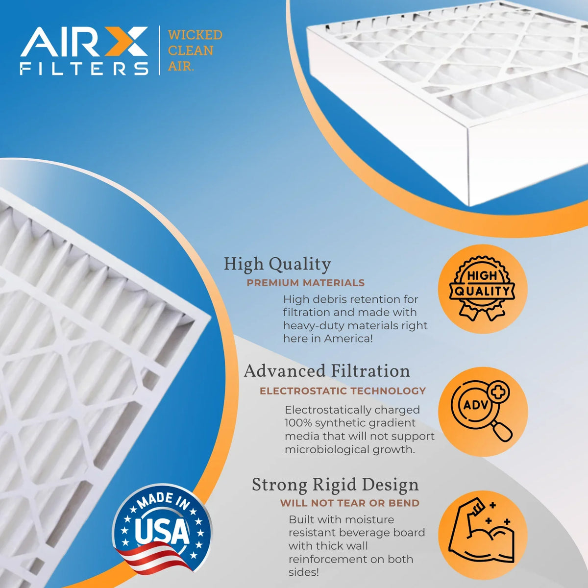 2200 Filter 13 Air 2 & MERV FILTERS AIR. CLEAN 1500 Compatible Furnace MPR Comparable Filter Pack 20x25x5 20x25x5 Premium AIRX Ultravation by 91-006 to WICKED Made 9 - with FPR USA