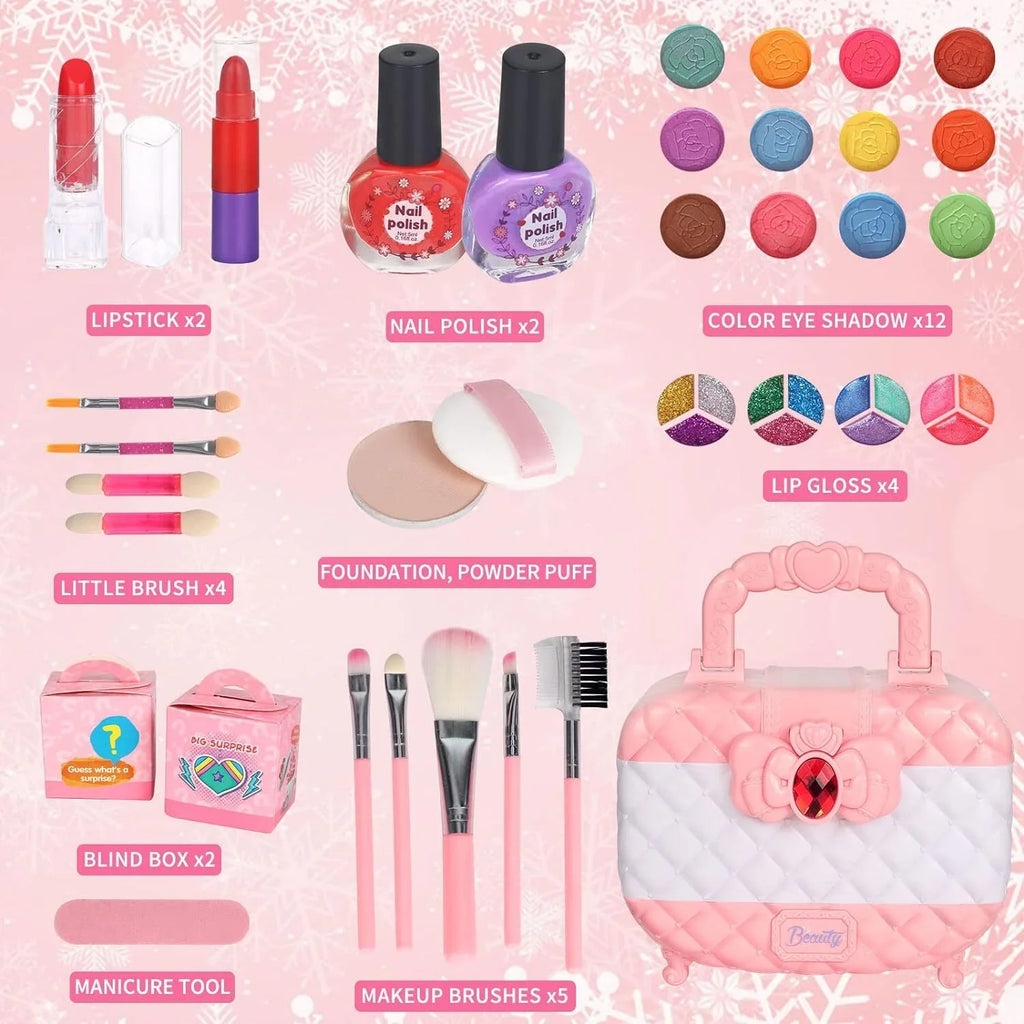 Kids Girls Non-Toxic for Gift, Frozen Set, Washable Birthday 24Pcs Kids Christmas Toys Year Cosmetic & Kit Set Makeup Makeup 3-12 Makeup Real Pink Olds Girls, Toddler Safe Makeup for