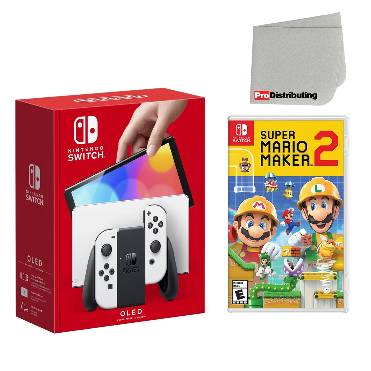 Maker Super Screen Mario and Console Switch Nintendo with 2 White OLED Cleaning Cloth