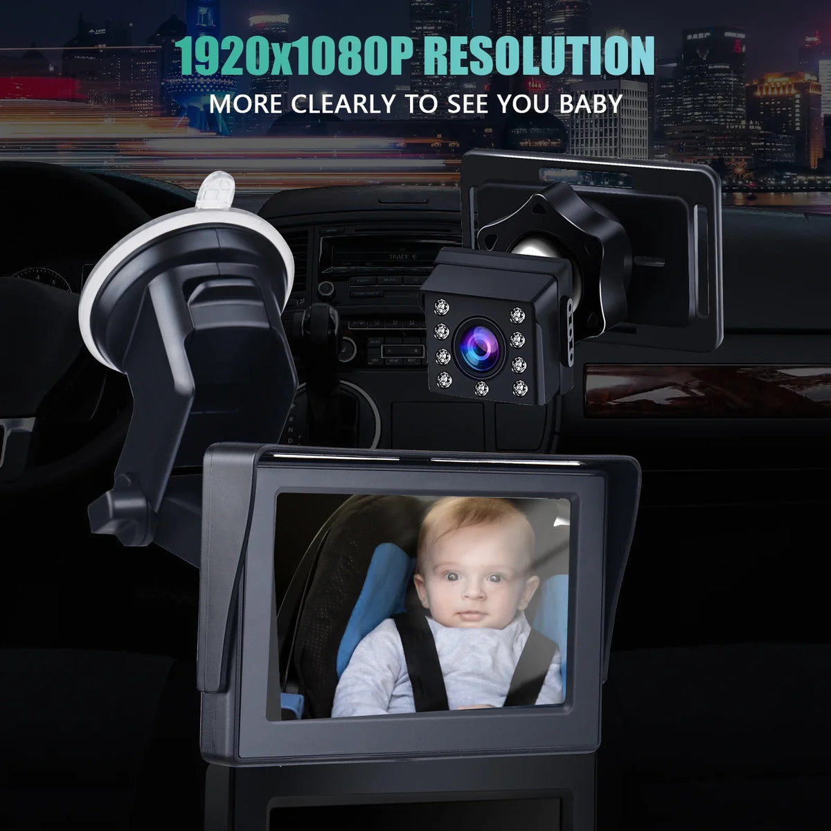 View Camera Clear Crystal Seat Car Car Inch Car Baby Night with Angle Safety Length Vision Mirrors Mirror Cameras Cable Adjustable Baby 1080P Monitored 4.3 Mirror Long 5M Wide