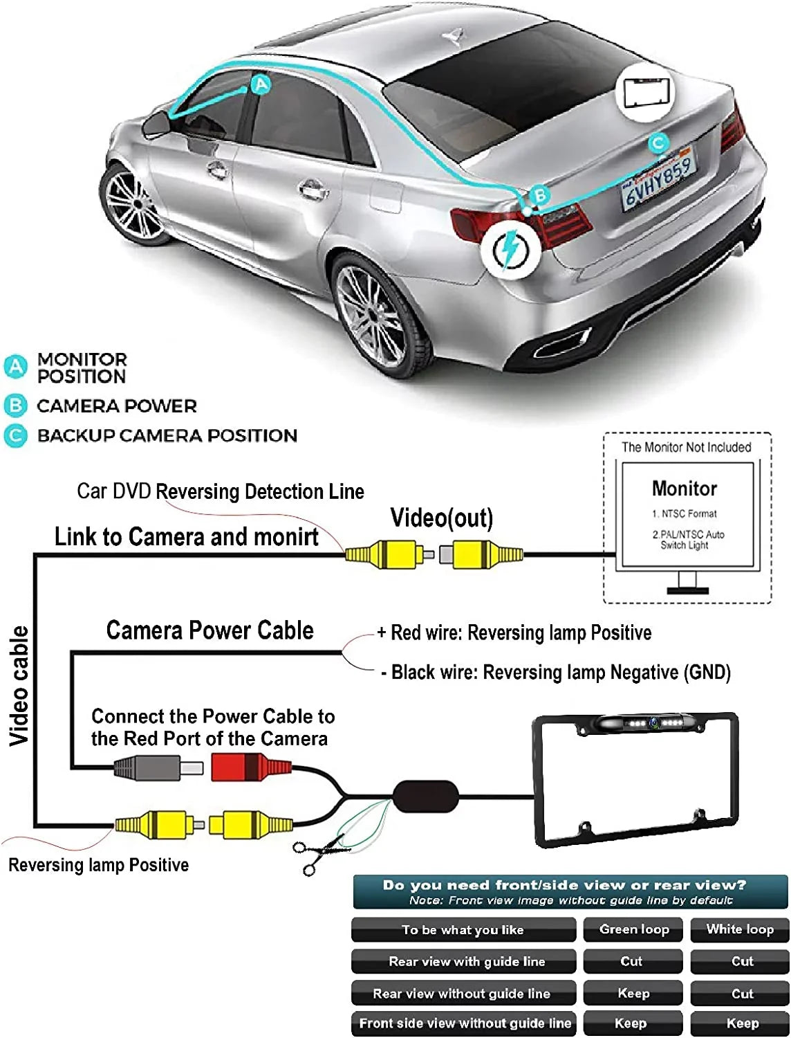 License Plate Black Waterproof Camera DMX125BT for Rearview Kenwood Backup DMX-125BT