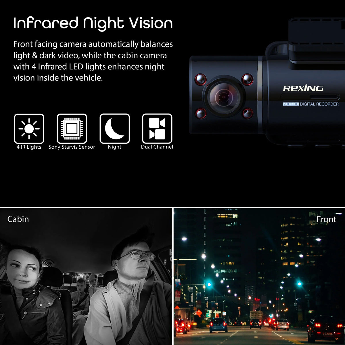 Dash Front Rexing V3 Cabin with & Cam and 1080P Wi-Fi GPS Inside