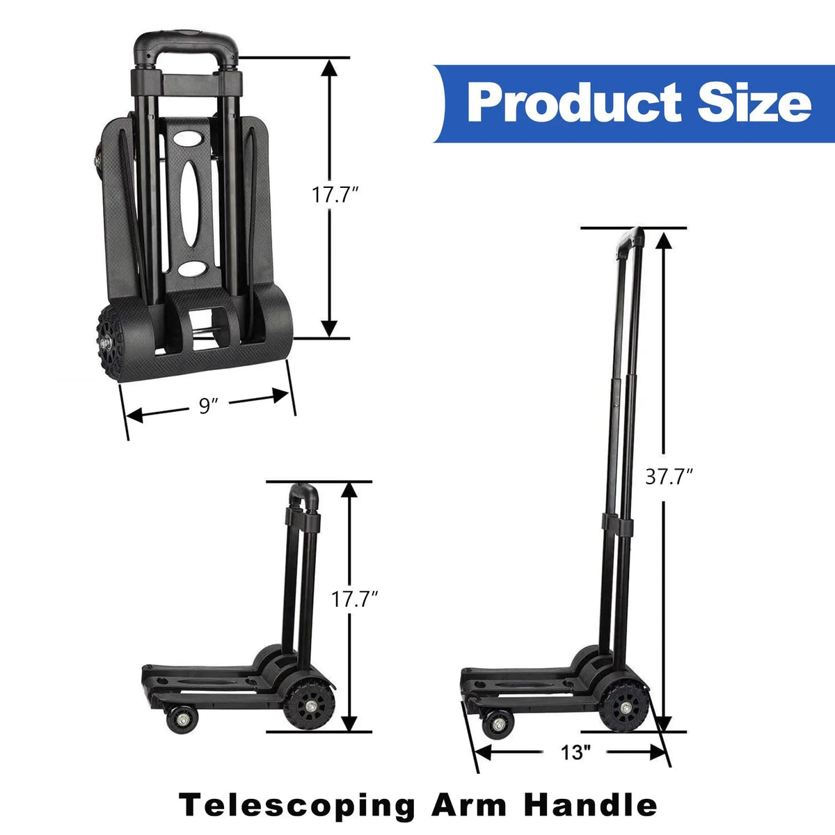Black Big Cart siisll Travel Use. Luggage Hand Collapsible Folding Utility Moving Cart Cart Capacity for for Wheels Office with Platform Duty Heavy for and Truck Lightweight Luggage Home, Folding Cart