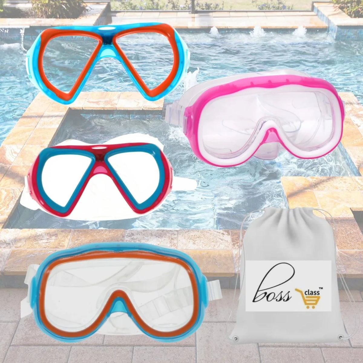 Eyes Outdoor Fun and Swim CUSTOM Pool & Kids Nose vary) (Color Masks UV Storage Carrier of Summer Safety Set 4 Goggles,