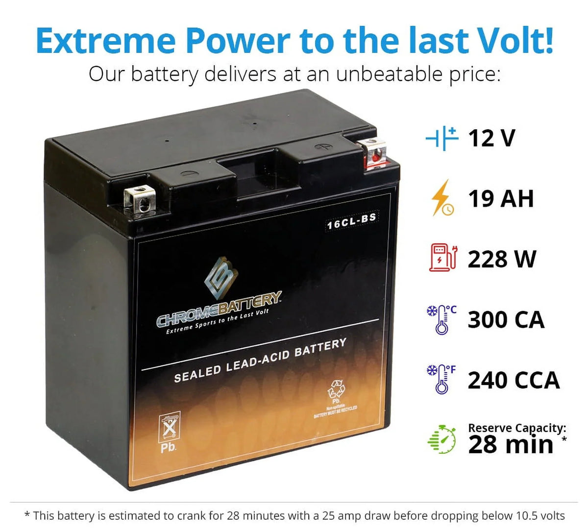 Yb16cl-bs Chrome All for Battery Polaris All Jet Models Battery Years Ski Cc All