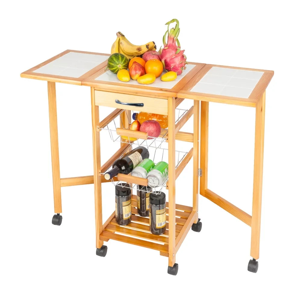 Island Zimtown Protable Rolling Drawers Basket,Folding with Trolley Cart Storage Leaf Kitchen Drop