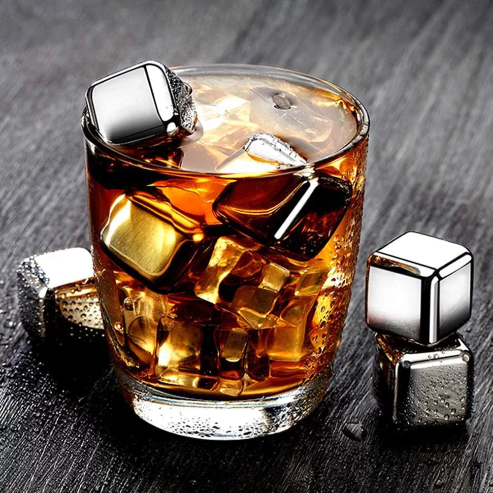 Chilling Vodka Red Stone Drinks(6Pcs) Stainless Rocks Bar Cubes Steel Cubes Scotch Beverage Reusable Ice Wine for Beer Whiskey Ice Balls Ice Metal Sphere