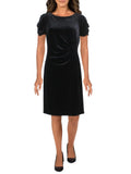 Flare + Pouf Party The LAGERFELD Black Womens Above 8 Round Fit Knee KARL Dress Zippered Ruched Neck Sleeve