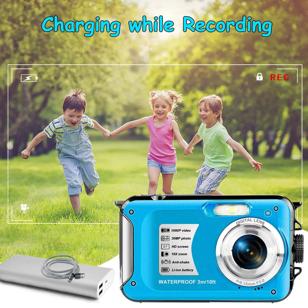 16X for Camera Digital Cameras Camera Recorder Dual 1080P SEREE Full Waterproof Zoom 30 Selfie HD Screens for Underwater Snorkeling Video Youtube MP