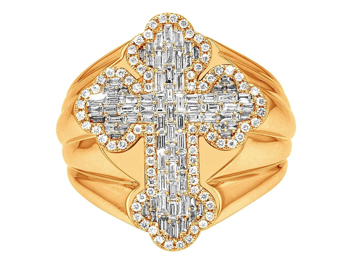 25MM 1.05 Cross Ring Pinky S10 Diamond Gold Baguette CT