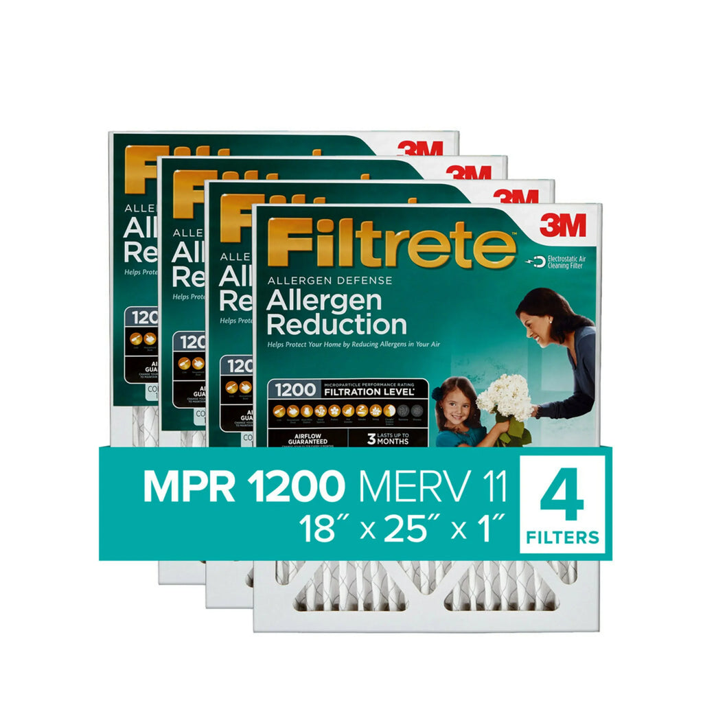 Filters Furnace 3M 4 by MPR, MERV Filter, HVAC 11, Air Filtrete 18x25x1, Allergen 1200 Reduction
