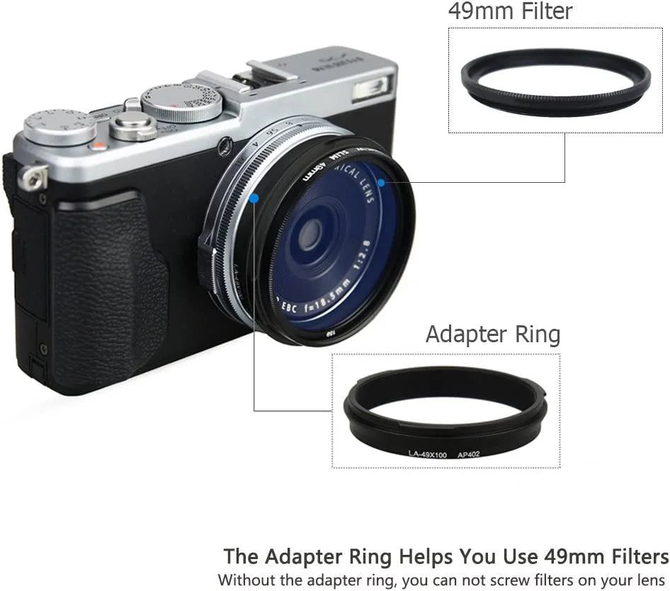 Hood Lens Aluminum X100T Fujifilm -Black Set Alloy Replace Fuji LH-X100 Adapter X100F X100S X100 Ring & X100V Hood Lens Fuji X70 for Shade JJC Lens