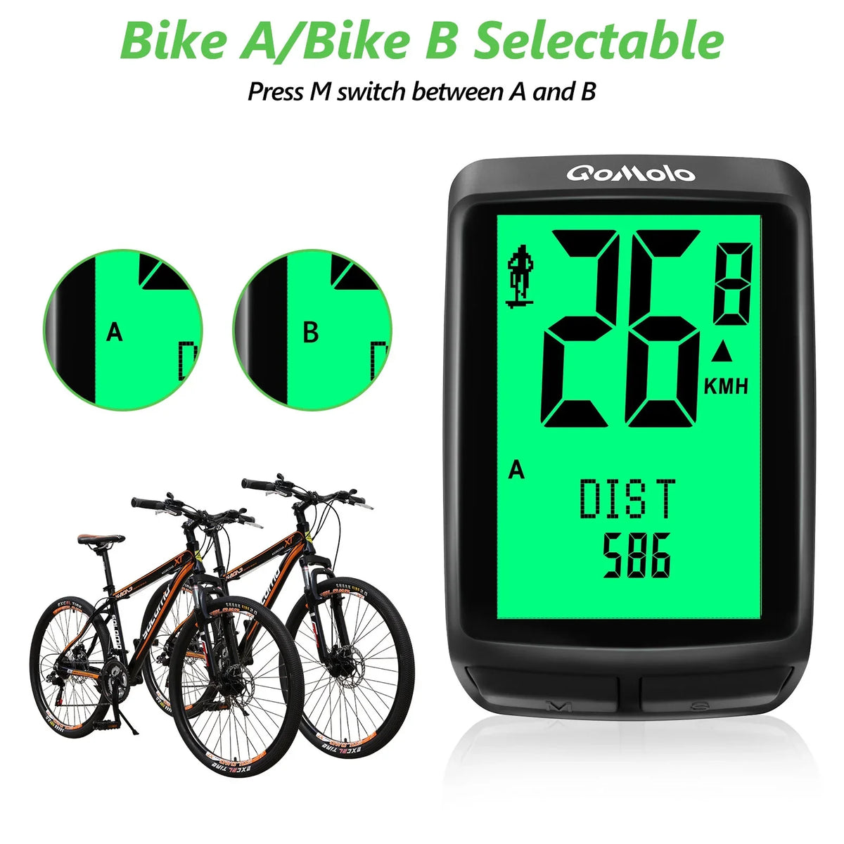 Wake-up Screen Bike Display LCD Bike IPX6 Wireless Multi-Functional Computer Automatic Waterproof Backlight Cycle Large Speedometer, Computer,