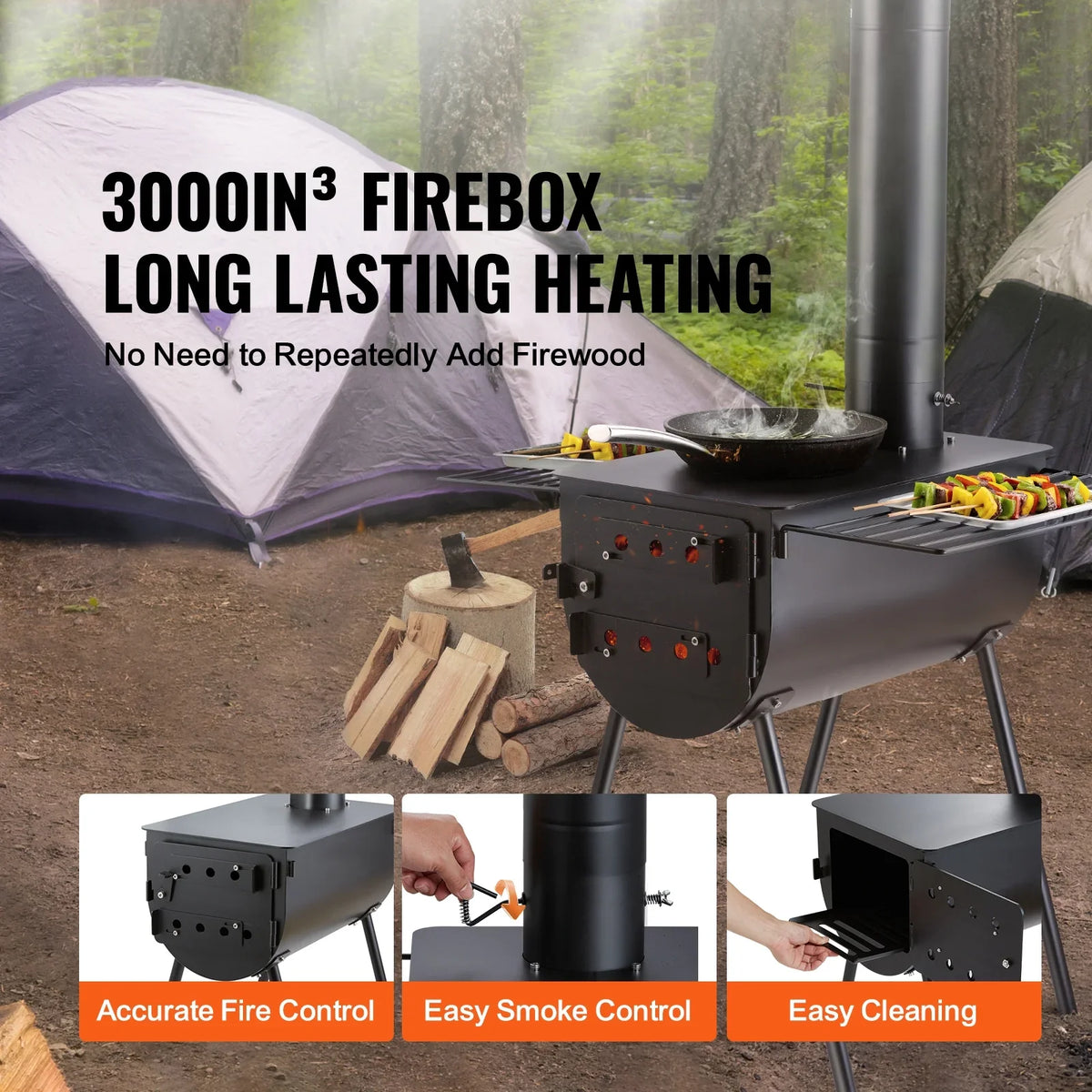 Tent Portable Stove w/ 118 BBQ Hot Pipes Camping for Stove Outdoor Wood SKYSHALO in
