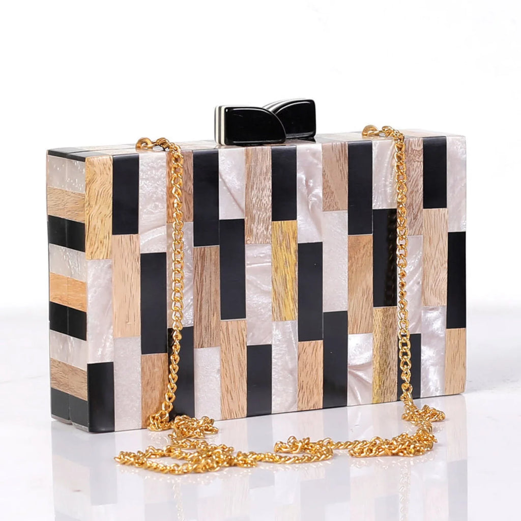 Wooden Different Inlay for Women Clutch Acrylic Bag India Craft