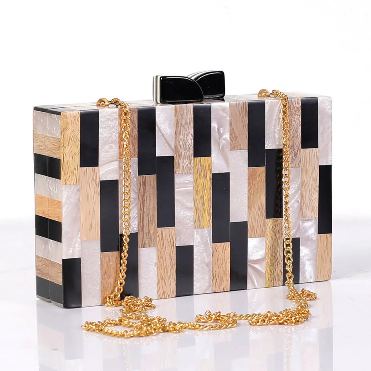 Wooden Different Inlay for Women Clutch Acrylic Bag India Craft