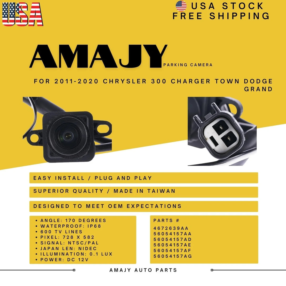 11-20 Town Camera Charger Backup 56054157AF Grand 56054157AG 56054157AA 4672639AA 300 Chrysler for Dodge 56054157AE Replaces 56054157AD