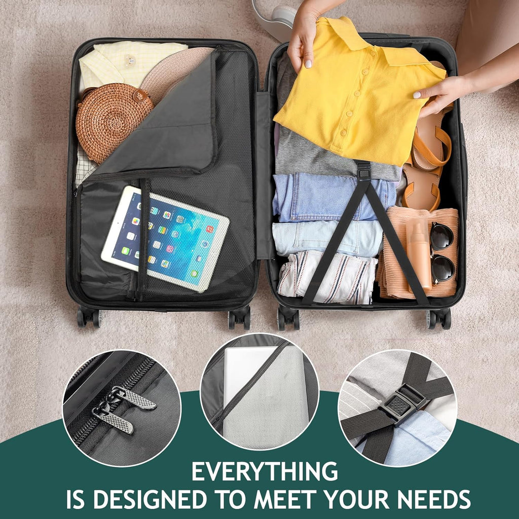 ABS Business (20/24/28) lock, Lightweight Suitcase Luggage Luggages with Wheels of - on Set Travel Spinner 3 Hardside Green TSA Sets & Carry Portable for Dark