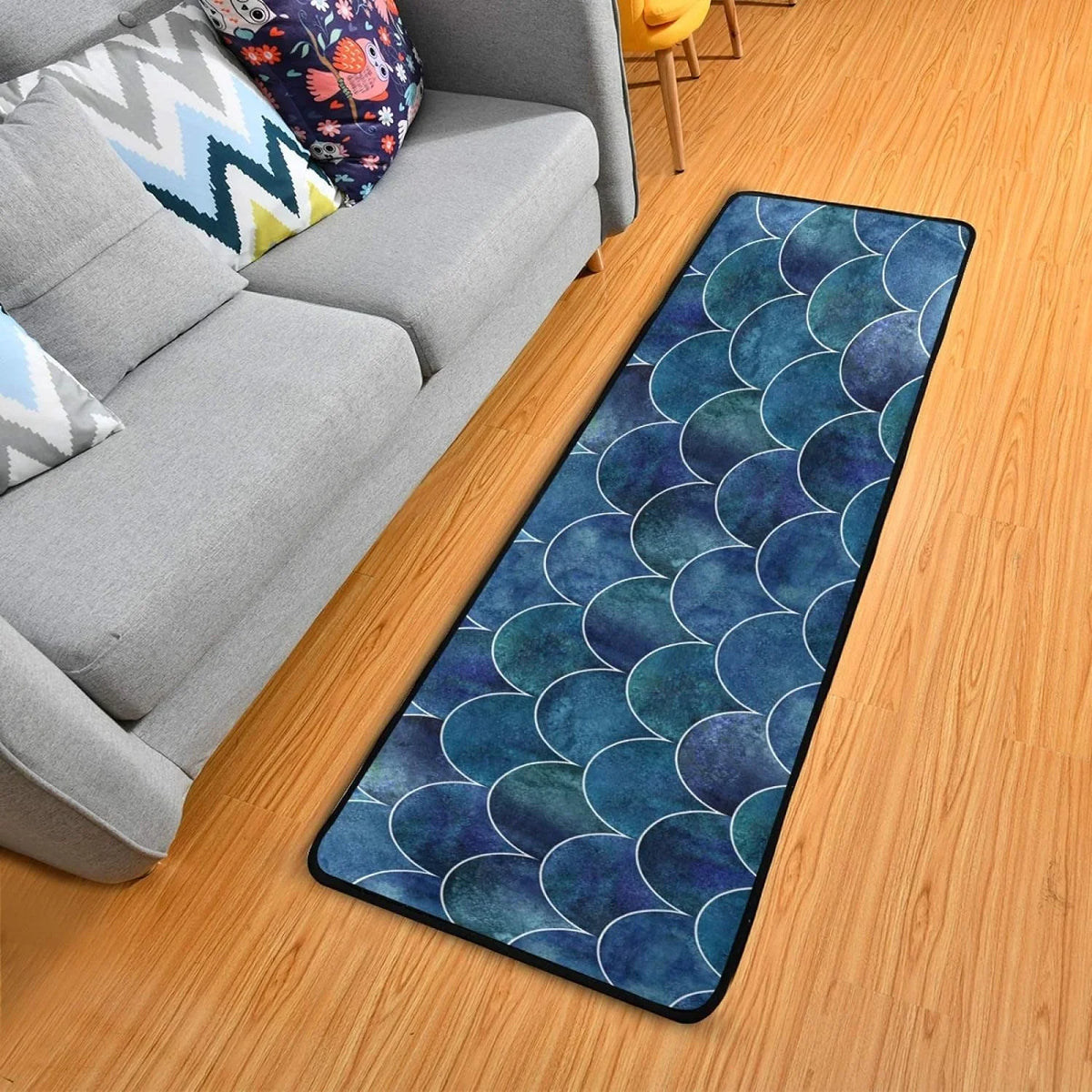 Fish Wave for Entryway Scale Ocean Rugs 72x24 Cushioned inch Mats Rugs Hallway Indoor 2x6 Non-Skid Runner Long Kitchen Japanese Floor Washable and