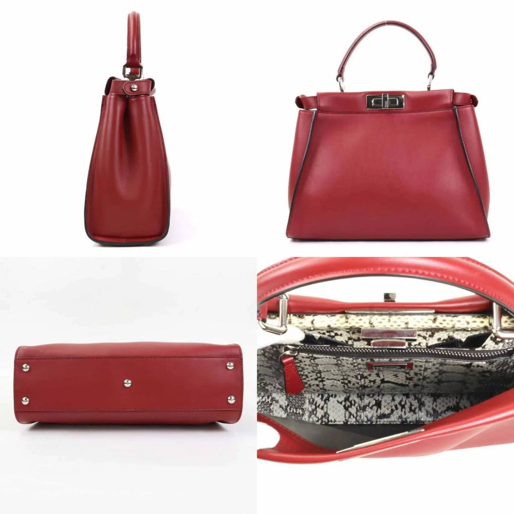 Fendi Dark Leather Pre-Owned (Good) Red Peekaboo Bag Women's Silver FENDI Handbag Shoulder