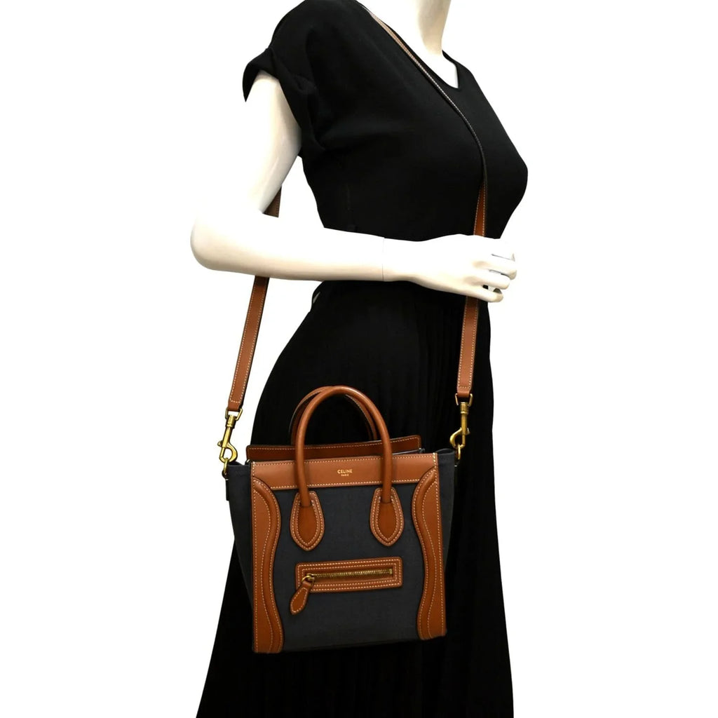 Bag Denim Pre-owned Bicolor Luggage Crossbody Leather Tote CELINE