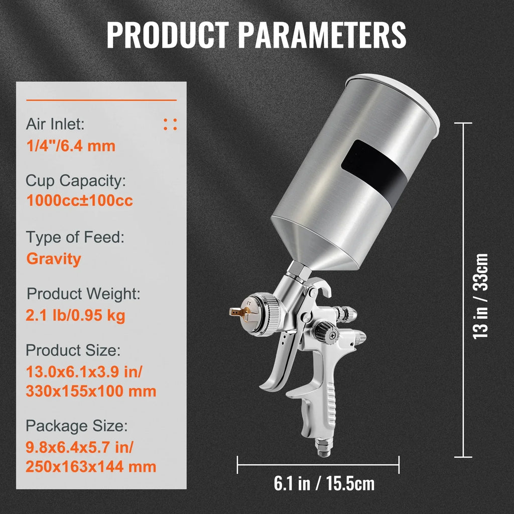 Performance Spray Paint, Fluid Coat Spray Clear/Top Automotive & Primer, Gravity Sets, Gun, 1.3/1.7mm Touch-Up Tip Aluminum Auto Stainless 1000cc SKYSHALO HVLP for Feed with Cup High Gun