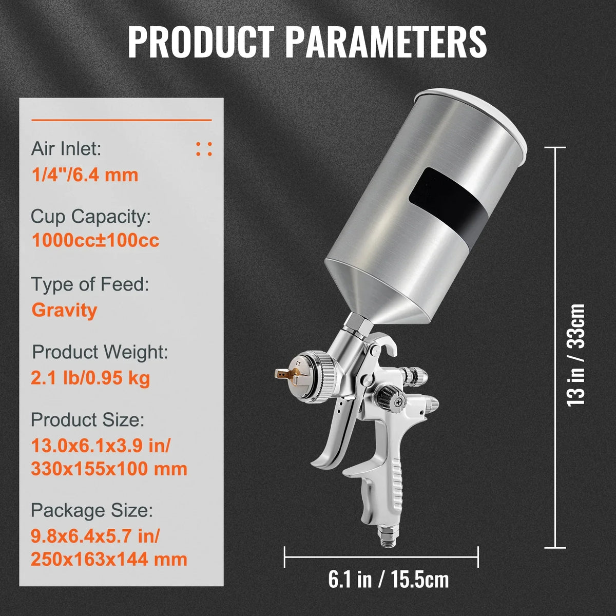 Performance Spray Paint, Fluid Coat Spray Clear/Top Automotive & Primer, Gravity Sets, Gun, 1.3/1.7mm Touch-Up Tip Aluminum Auto Stainless 1000cc SKYSHALO HVLP for Feed with Cup High Gun
