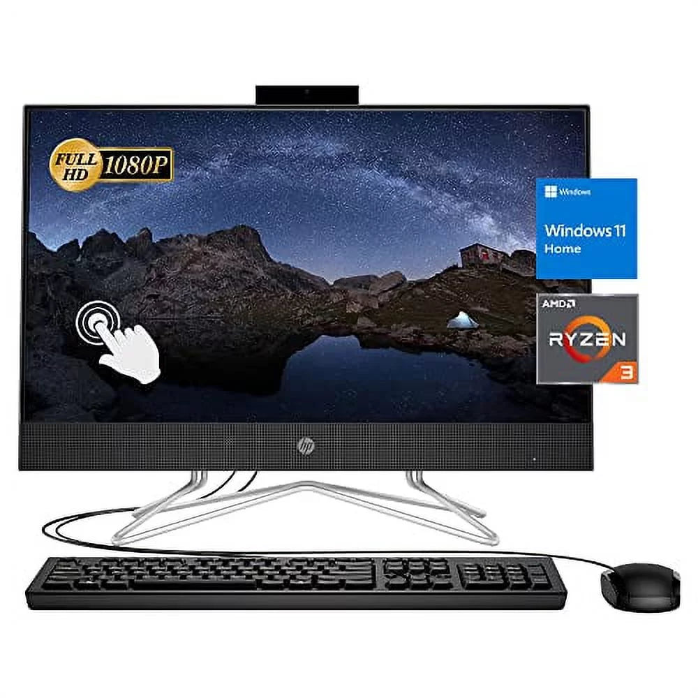 HP 3 3250U, RJ-45, USB Ryzen HDMI, Keyboard&Mouse, Windows Touch Screen, RAM, Home, SSD, FHD WiFi, All-in-One Desktop, Newest DVD-RW, AMD Webcam, 12GB Wired 11 Black 2022 22" 512GB