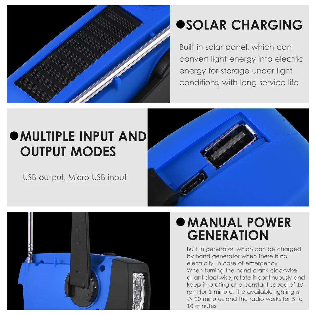 Camping AM with Reading / Portable Flashlight Adve & Cell Solar Hiking Lamp OWSOO for Crank Hand Operated Bank & / Solar Crank Weather Hand Weather Charging Battery NOAA Rechargeable