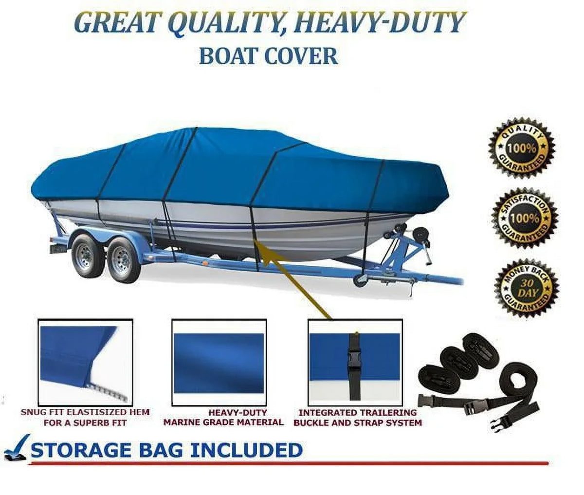 BLUE, 16 QUALITY PRO GREAT COVER FISH/SEA for Compatible SPECTRUM BOAT YEARS HAWK ALL