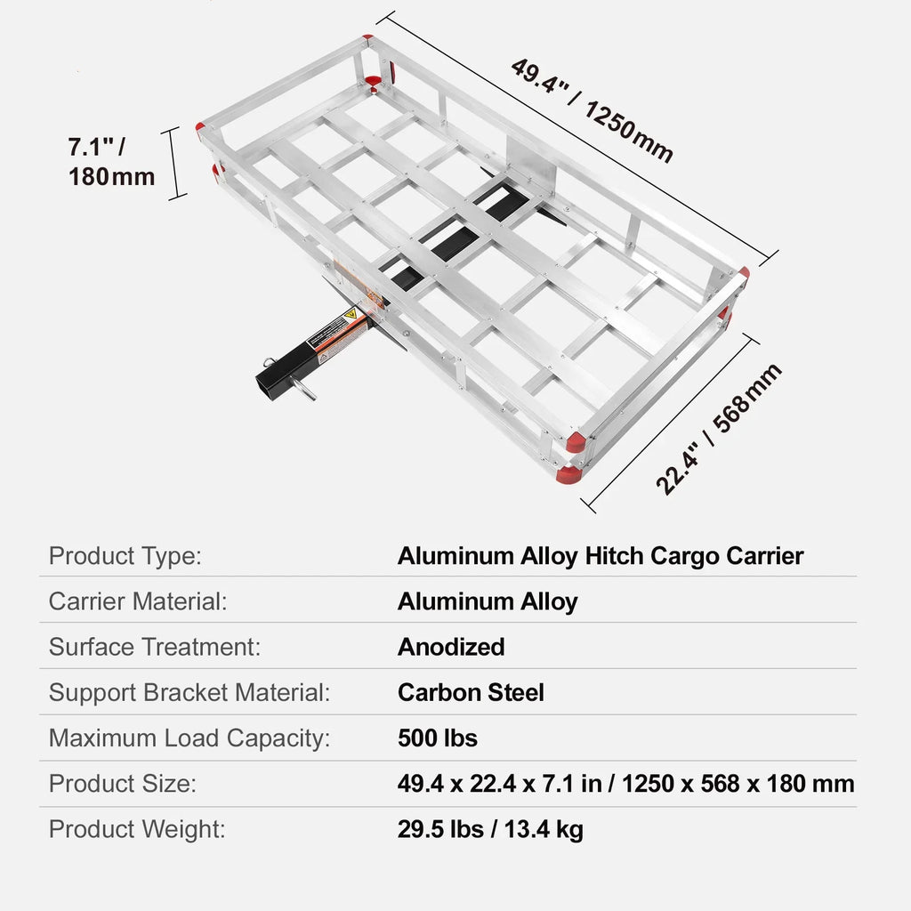 Corrosion-Resistant Sedans 6 x 500lb for Hitch Cargo Carrier x Cargo Basket Vehicles 47 BENTISM Fits SUVs Aluminum 2" Receiver Mount in 20