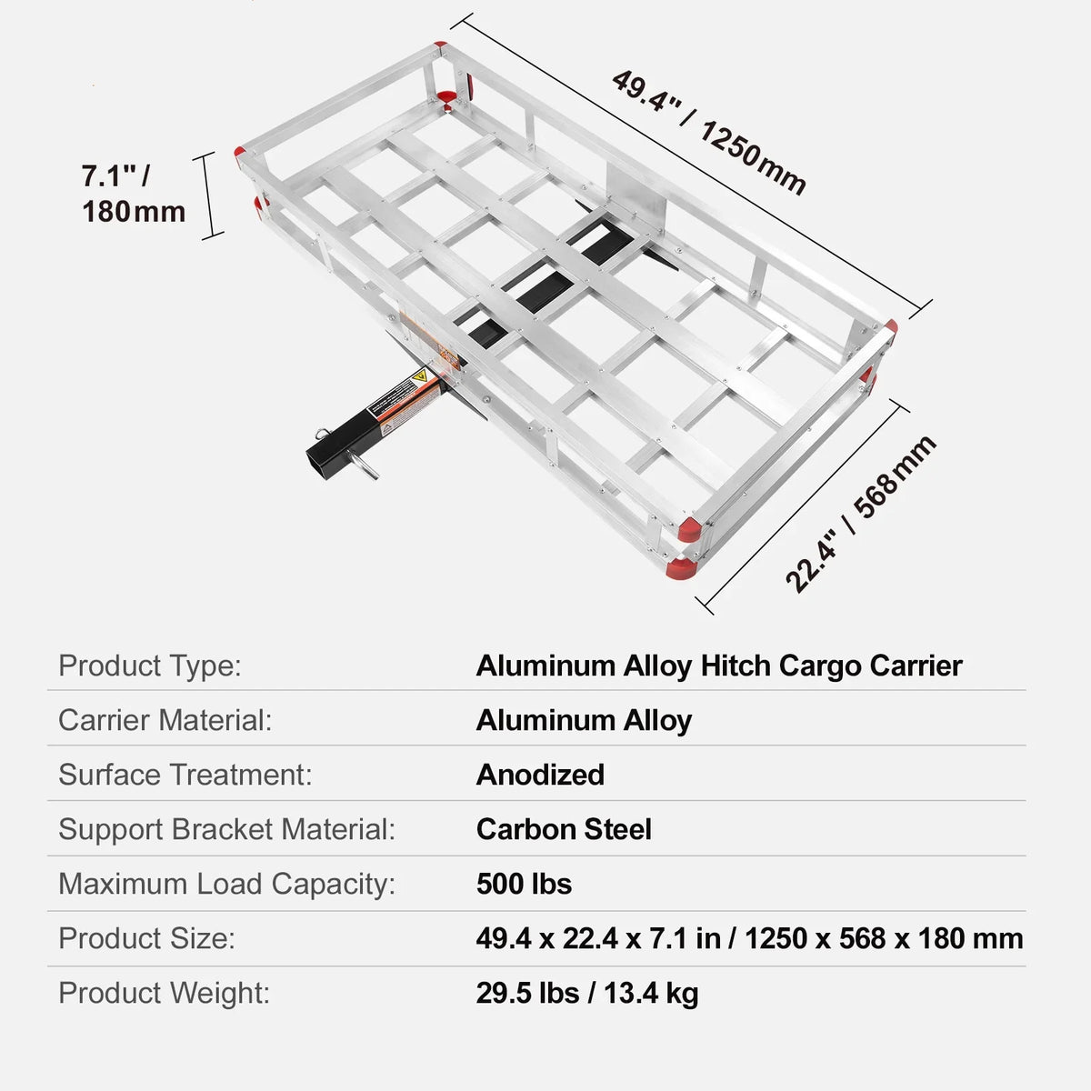 Corrosion-Resistant Sedans 6 x 500lb for Hitch Cargo Carrier x Cargo Basket Vehicles 47 BENTISM Fits SUVs Aluminum 2" Receiver Mount in 20