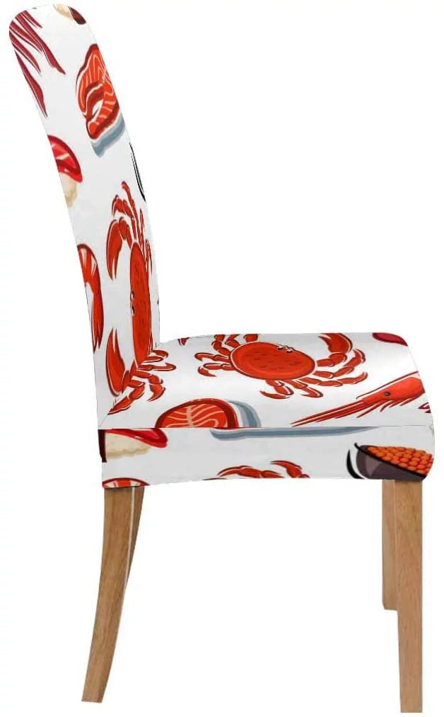 of Sushi Cover for Room Stretch Dining Salmon Wedding Squids Protector Seat Shrimps Set Steaks 4 Slipcover Chair Hotel FMSHPON Crabs Party