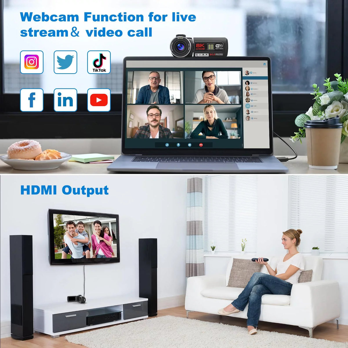 Video Mic Video Digital Flip 32GB inch 64MP Camera External Vlogging with Remote for 8K Camcorder Camera Camera Screen Control, SD Card, 2.4G Camera 3.0 18X Two and Batteries MARVUE Youtube