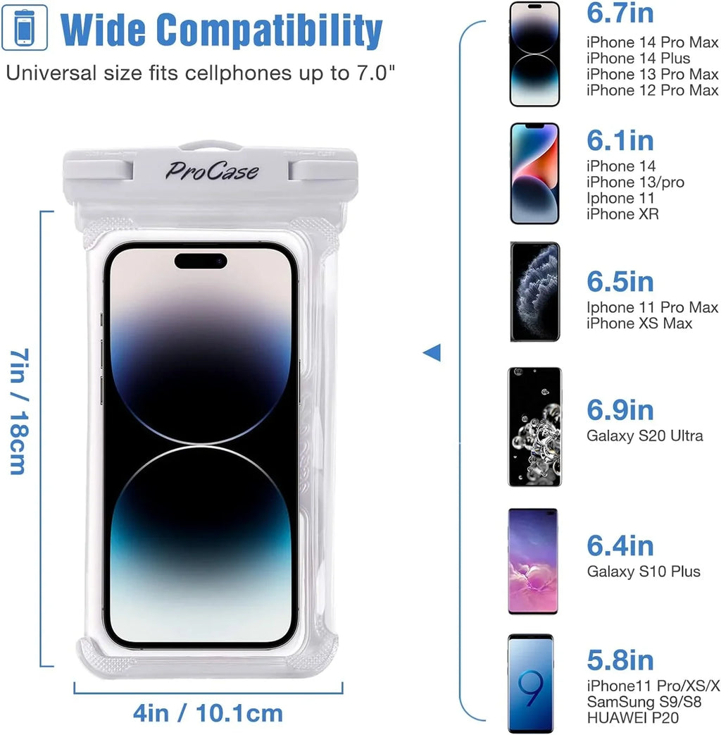 XR to 7.0 7 Pro Max 8 S22+ inch FE, Pack X 14 Pro Max, for 13 iPhone 11 -White/Black S21 ProCase iPhone Bag S22 2 Max, 6S Case Galaxy Phone Xs Dry Up Pouch, Plus Plus, Waterproof 12