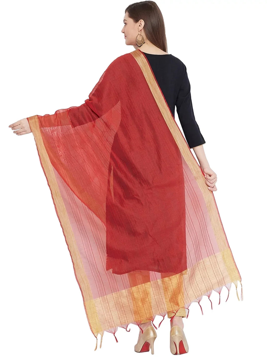 Stole, Chunni, Plain Red Scarf Indian eloria Wrap Dupatta, Woman's Shawl Ethnic