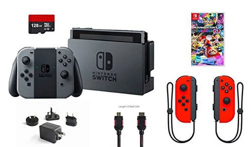Controllers HDMI and Bundle:Nintendo Cable Joy-con,128GB Console Gray 6 Charger 32GB Wall (L/R) Nintendo Red,Mario Card items Micro Deluxe 8 SD Mytrix Wireless Joy-Con Switch Kart Neon Nintendo Switch